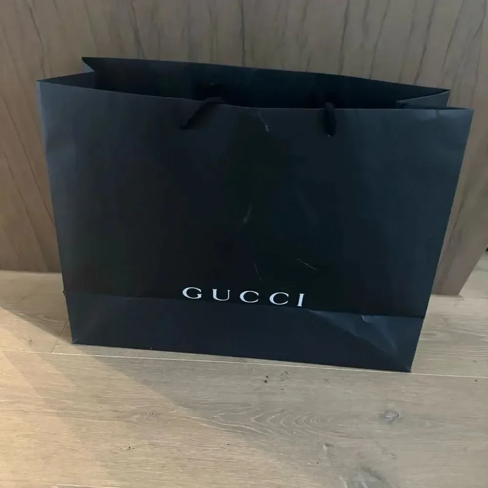 GUCCI Black Spell Out Shopping Bag